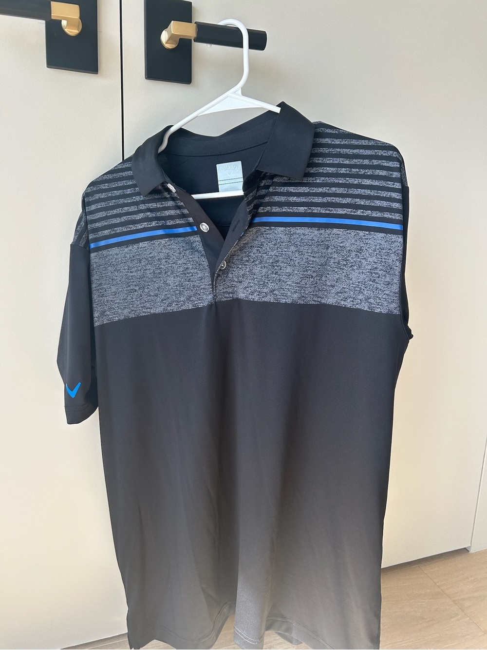 Callaway Black Polo with Heathered Gray Chest and Blue Stripe